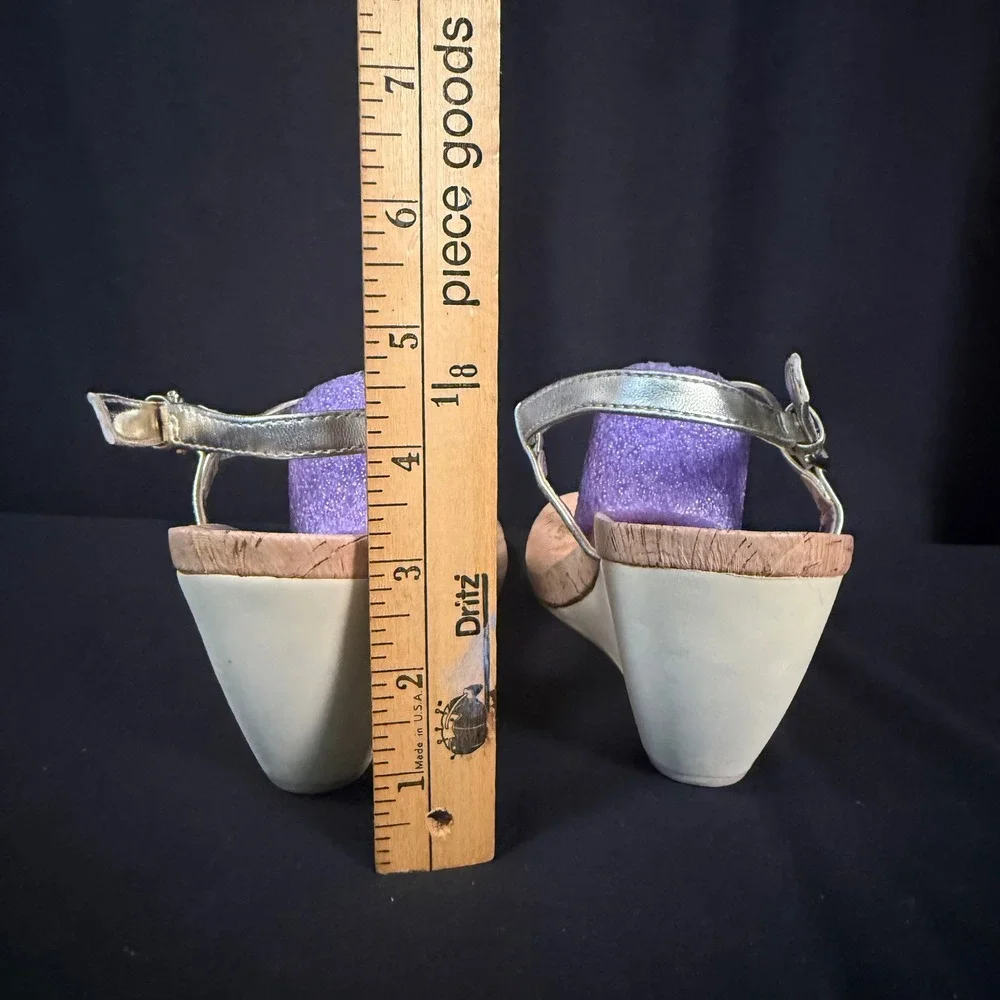 Lauren Ralph Lauren Reeta Cork Wedge Sandals Platino Silver Metallic Womens 8.5B